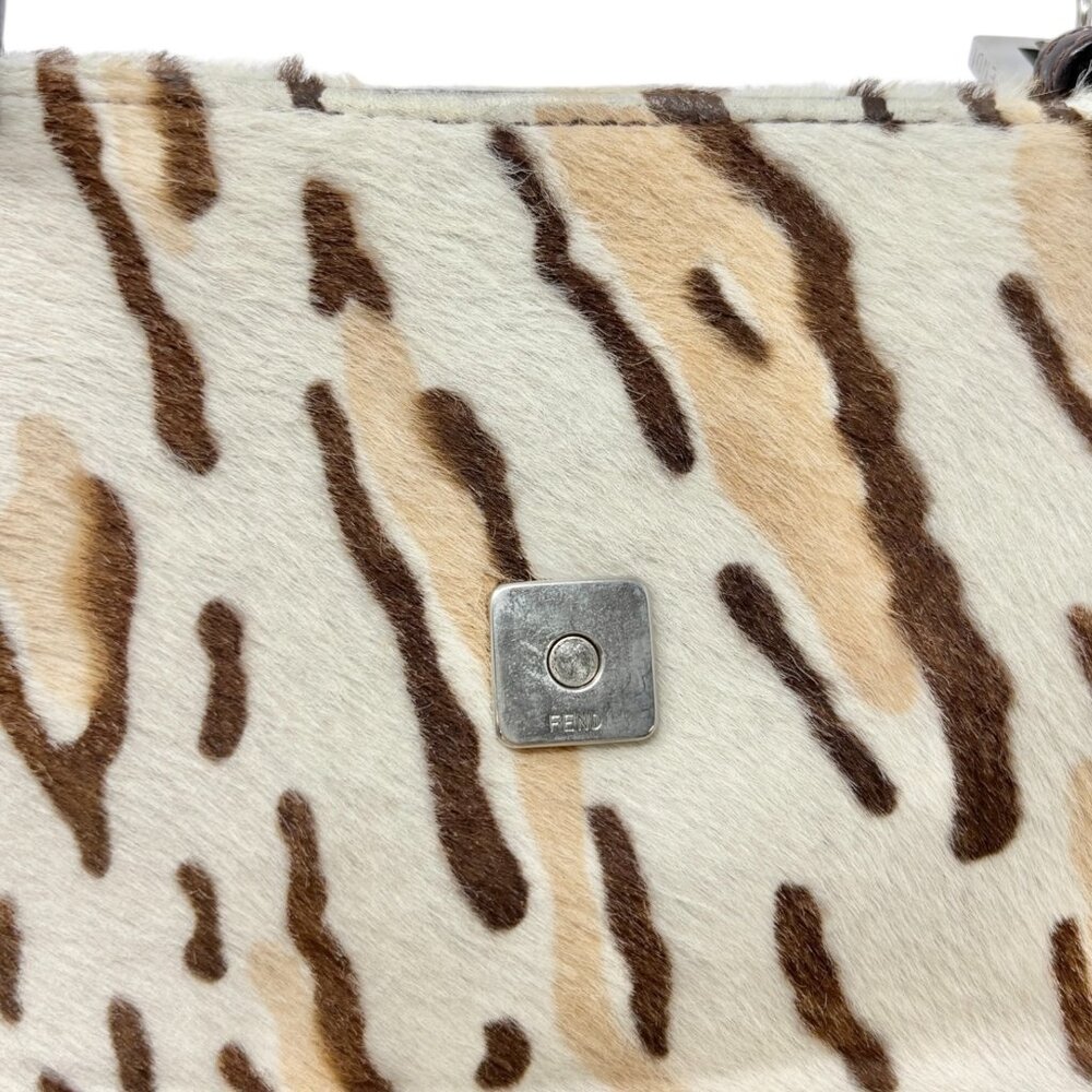 FENDI Vintage FF Logo Leopard Mamma Baguette Shoulder Bag Cream Brown [105532] - Picture 14 of 16